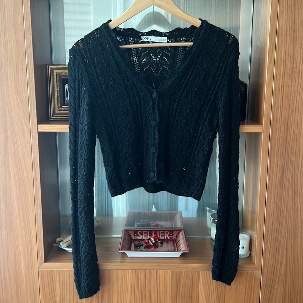 Women's Black Zara Knitwear Cardigan Sweater